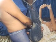 Sillicone doll Fortuna in very tight ripped jeans.Sleeve, huge cumshot, condom sex, removal condom