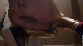 Toilet fetish. Blondy rubbing ass hole and pussy hole sweet. Outdoors play