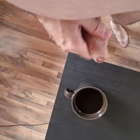 Russian man masturbates and cums in coffee which than drinks