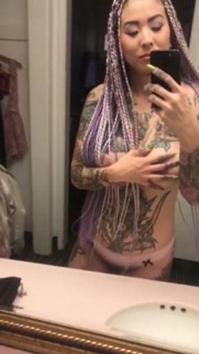 Strip tease in the trap sexy tattoo asian big tits thot Japanese asian tatted ink pole dancer show