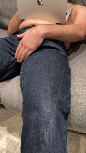 Watching porn in tight jeans - cumming on myself   Clip 1