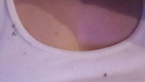 HOT AF in this heat?. My white tank top can't really hide my hard nipples ?. Coughing and rubbing smoke all over my chest until I gag. Cum watch me!