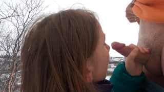 Russian girl gets fucked in winter forest