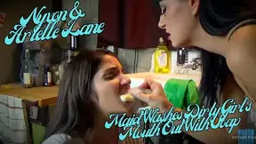 Nyxon & Arielle Lane Maid Washes Dirty Girl's Mouth Out With Soap