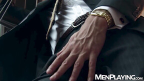 ”Straight suited Will Iden tugs his heavy prick until he explodes”