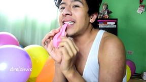 blowing up balloons