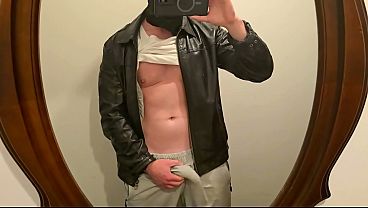 Home Unpack in Black Leather Jacket from PhantomGentX! Dominant Master Flexes Muscles &amp_ Cums Big Cock