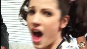 Two guys chat up a gorgeous brunette and convince her to join their threesome