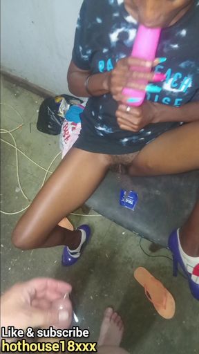 Hot Whore Play with Pussy &amp; Vibrator on Chair in Purple High Heels