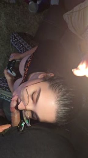 Hot gamer girl sucks step daddy's small cock while playing video games. Until he gets carried away