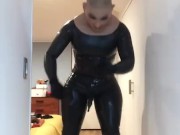 Yuki the rubber doll (trans, crossdress, catsuit, encasement, mask, female mask fetish, cock reveal