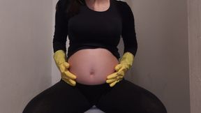 My Pregnant Indian MILF Big Ass Wife Sits on the Toilet with Gloves on and Masturbates Until Orgasm