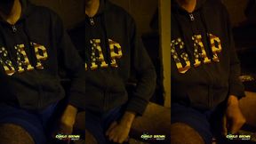 young latino jerking his big uncut cock in public through his sport pants