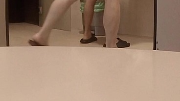 Quick and Risky Bareback Fuck in the Pool's Public Toilet - Almost Caught