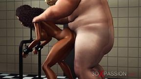 Sexy ebony gets fucked hard by chef in the kitchen