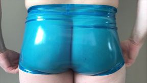 Slapping my ASS in transparent blue LATEX PANTS