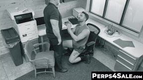 Muscled perp Jaxon Valor strokes the hairy officers big cock to avoid getting jailed