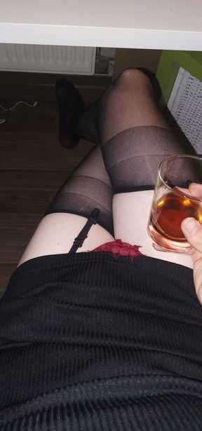 Sissy cums in drink and downs it