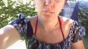 Your beautiful shows off her diaper in a public garden full of piss