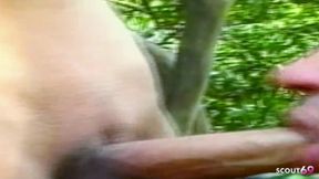 Blonde Tranny Gets Secretly Fucked in the Woods in Her Tight Asshole