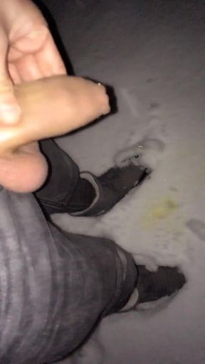 Mountain Uncut Cock Pissing in the Snow