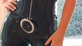 Wondrous alone light haired bitch flashes her booty in latex costume