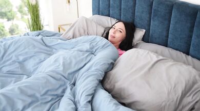 Caught my Stepsis the Goth Slut masturbating on my bed big tits covered in cum