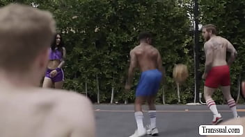 Slut TS gets analed in the basketball court