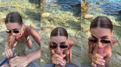 Best blowjob with cum on face and tits from a stranger on the beach