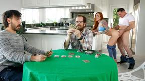 ”Sophia Locke seduces her hubby's friends, giving blowjobs under the table & fucking in the kitchen & bathroom.”