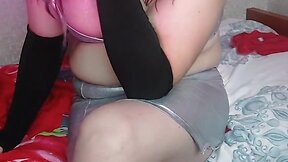 Live video with crossdressing kitty: showing off her booty and sexy blonde body in an outfit for fans