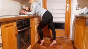 Sexy blonde mature wife enjoys sex in a kitchen