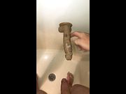 Cumming and Pissing on my shower wall dildo