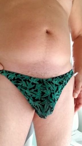 Piss desperation and cum wearing a thong