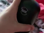 Using a flashlight to wank my self off doing  some heavy morning cumshot
