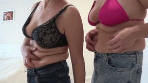 We play with our sexy bellies rolls and make raspberries 3 bp