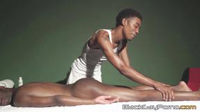 ”Skinny masseur Blaine Porter starts sucking Sleepy Reeds huge black dick before riding it ra”