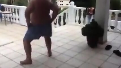 Fat Latin Daddy Strips Outdoors with His Bear