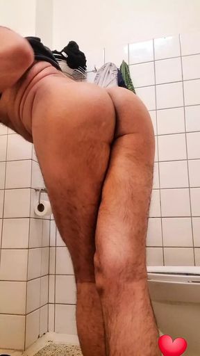 Horny ass guy bending over naked in bathroom alone feeling so much badly