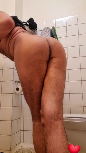 Horny ass guy bending over naked in bathroom alone feeling so much badly