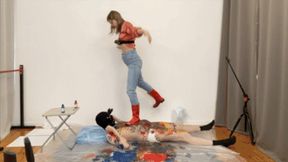 kicking, trampling, bodypainting, rain boots, cleaning - 1060 Nasty Nastya the art student episode 3 full+after the play 720p