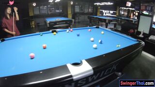 Big booty Thai GF plays pool and blowjob