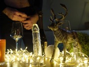 New Year's jerking off in champagne. Hairy hunk guy in a suit makes a cum cocktail. UHD 4K 60fps