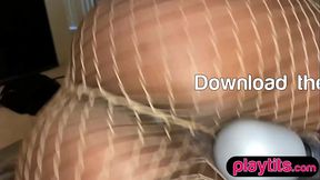 Petite kinky ebony MILF masturbates with big dildo and a vibrator