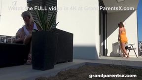 Hot granny and her admirers enjoy a wild gangbang
