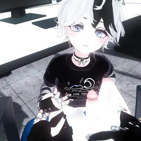 POV vrchat Femboy coworker hid under your desk, but then he noticed your cock... (chillout vr)