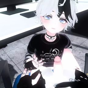 POV vrchat Femboy coworker hid under your desk, but then he noticed your cock... (chillout vr)