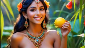 Beautiful Big Breasted Nude Indian Elf Girl with Lemongrass