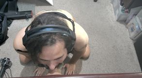 POV of a sissy faggot deep throating and gagging on dildos while riding a thick dildo