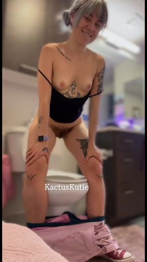 Peeing with My Tiny Tits Out Always Gives Me That Extra Satisfaction!